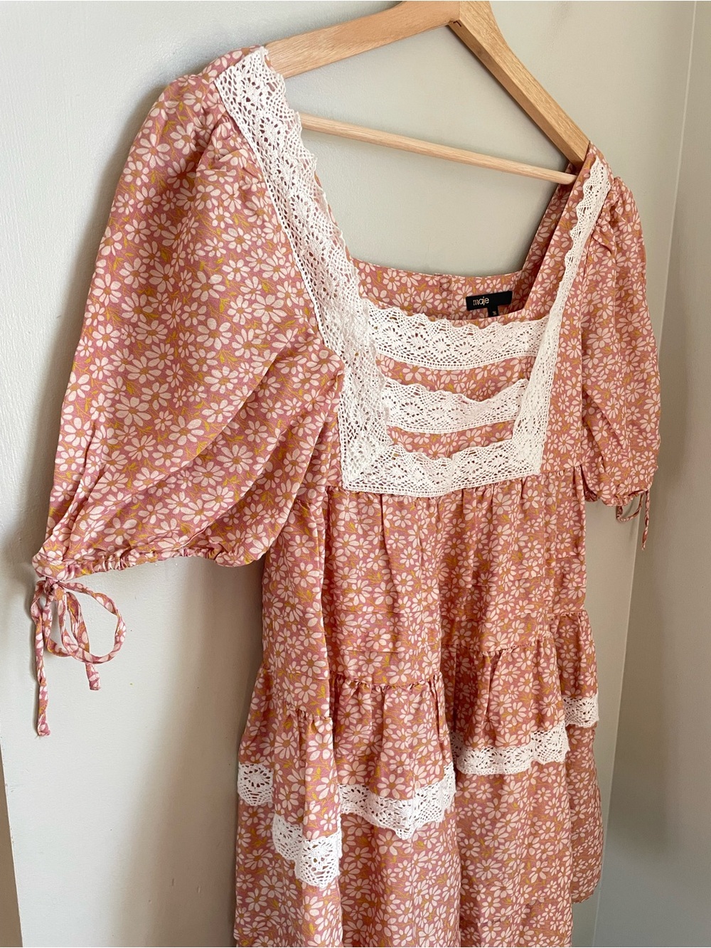 Maje Radola Floral Print Linen Blend Mini Dress Eu 36 Size S Cottagecore Prairie - Picture 3 of 16